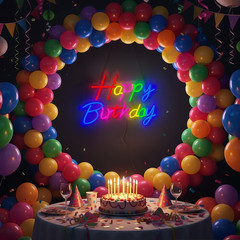 Happy Birthday Neon Sign for Backdrop, LED Happy Birthday Light up Sign, USB Pow