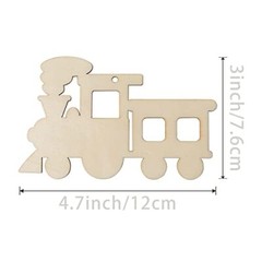 Train Shape Hanging Wood Choochoo Shape Unfinished Wood with Twines Transports