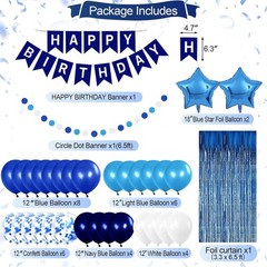 Blue Birthday Party Decorations Balloons Banner Curtain Pom Poms Banner Gifts