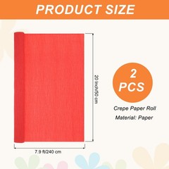 2Pcs Crepe Paper, 7.9ft Long 20 Inch Wide Bright Red Crepe Paper Roll