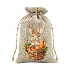 Easter Rabbit Drawstring Bags Set of 30 for Candy Present Pouch Linen Mix