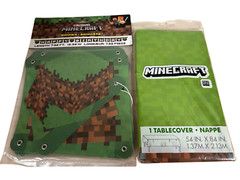 Minecraft Happy Birthday Banner 7.82 ft with Tablecover Bundle, 54 in x 84 in
