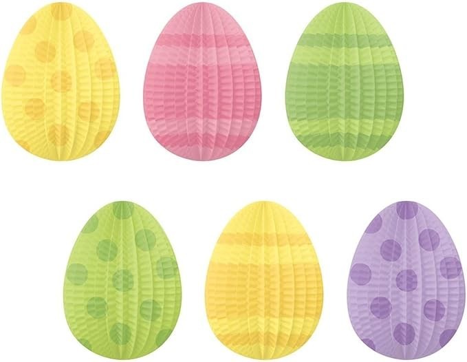 Amscam Mini Eggs-Shaped Hanging Decorations, Pleated Paper (6 Per Pack), 5″, Mul