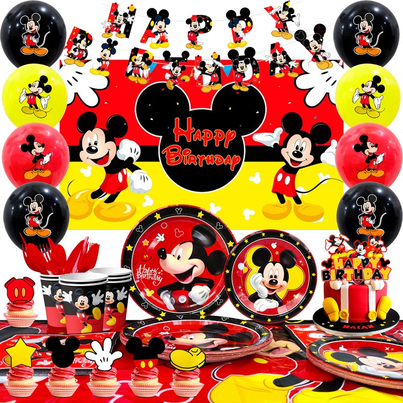 Disney Mickey Mouse Birthday Supplies Party Decoration Tableware Balloons Plates