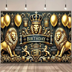 Black and Gold Party Decorations Banner 71×43 Inch, Large Happy Birthday Backdro