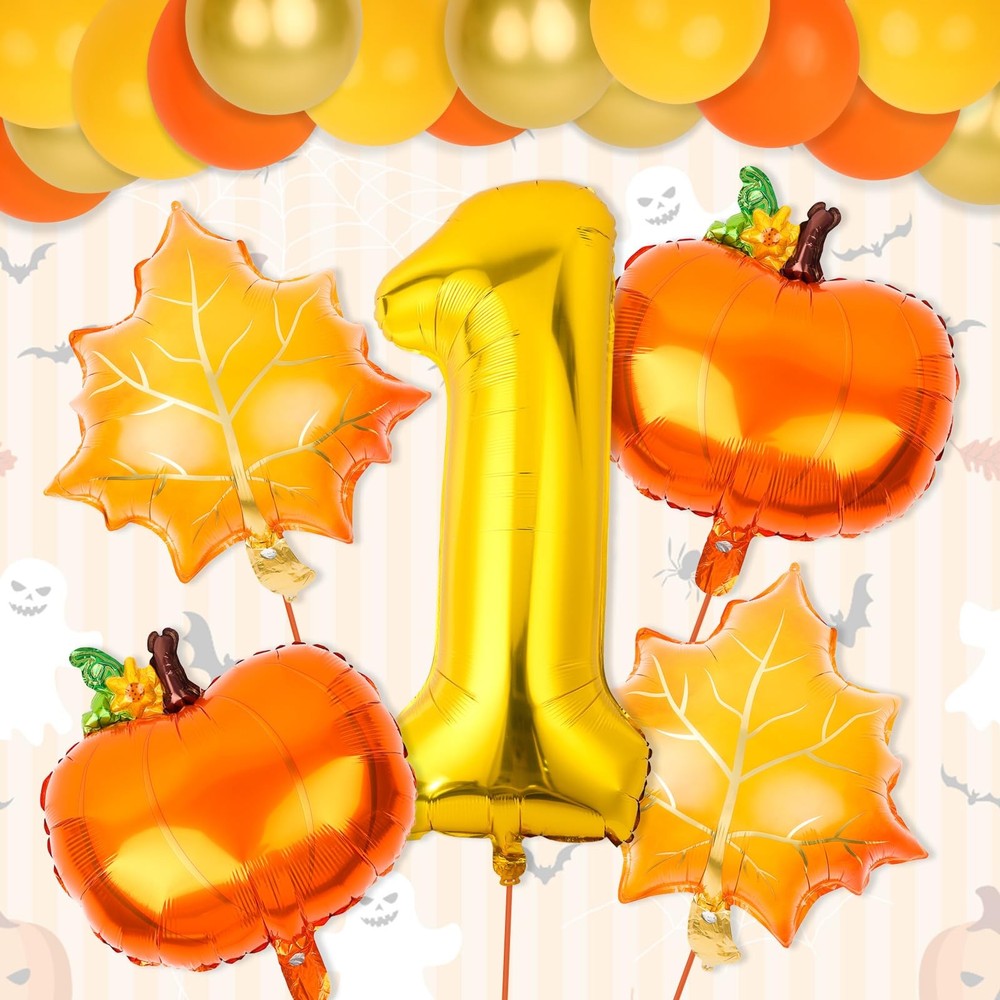 20Pcs Pumpkin 1st Balloons Little Pumpkin Year Old Balloons Set Autumn Fall M…