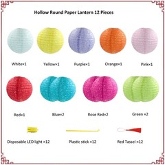 Hanging Paper Lanterns with LED Lights Chinese Japanese Party Decorations