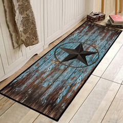 Western Hallway Runner Rug 2×6,Western Barn Texas Star on Old Wooden Plank,Ru…