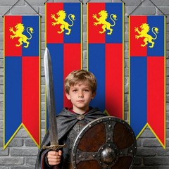 Medieval Castle Party Banners – 4.6ft Lion Vertical Flags for Knight Theme Decor