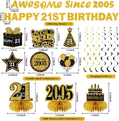 11Pcs 21St Birthday Decorations Kit for Men Women, Black Gold Happy 21St Birthda