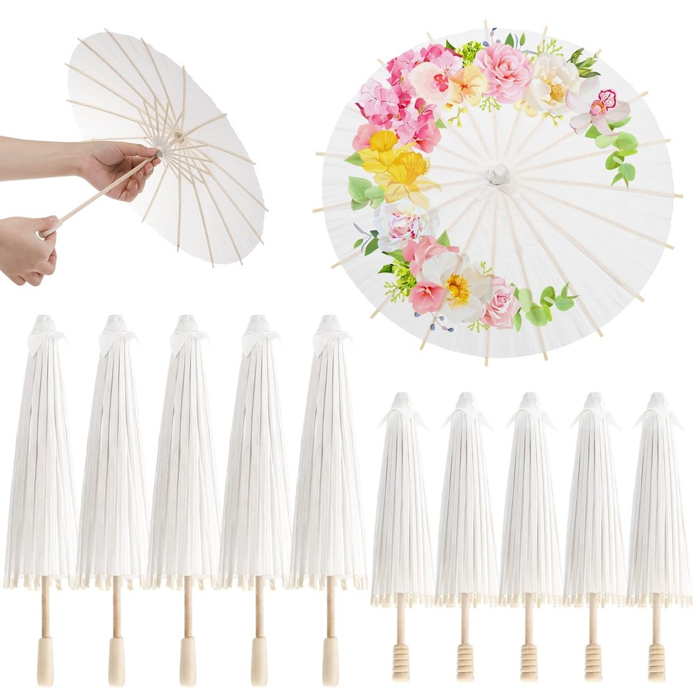 10 Pack Paper Parasol Umbrellas 12 16 Inch White