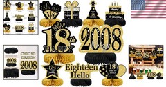 Chic 9-Pcs Honeycomb Centerpieces in Black Gold for Boys and Girls 18th Birthday