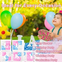 Baby Boxes with Letters 5 Transparent Baby Shower Balloon Boxes with 78 Letters