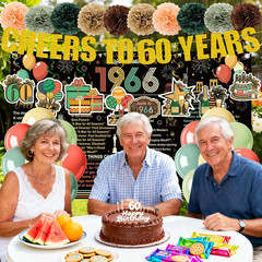 60Th Birthday Decorations for Men Women, Vintage 1966 Backdrop, Cheers to 60 Yea