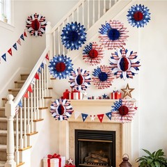 Multi-Sized Patriotic Honeycomb Ornaments for Independence Day – 9 Piece Set
