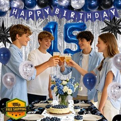 TOUPONS Blue 15th Birthday Decorations Bruh I’m 15