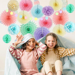 Pastel Party Decorations Rainbow Paper Fans Party Decorations Light Pink Blue Pu