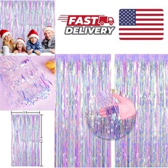 Colorful Tinsel Foil Fringe Curtains 3ft x 8.3ft for Wedding and Holiday Decor