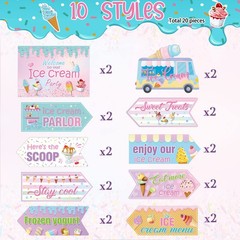 20 PCS Ice Cream Party Decorations Sign Theme Birthday Photo Prop Cutouts