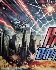 Spider-Man Themed Happy Birthday Backdrop 7×4 Feet – New 🕸️