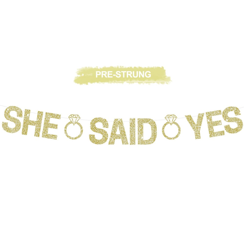 Glitter Champagne Gold She Said Yes Banner Pre-Strung Engagement Decorations …