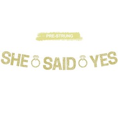 Glitter Champagne Gold She Said Yes Banner Pre-Strung Engagement Decorations …