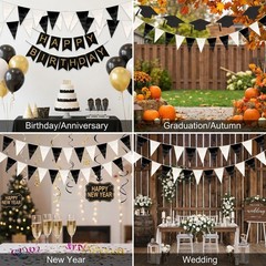 130FT Black White Triangle Pennant Banner Flag Metallic Fabric Bunting Garlan…