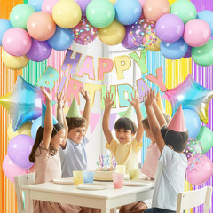 Pastel Birthday Decorations for Girls, Macaron Rainbow Pastel Color Balloons Reu