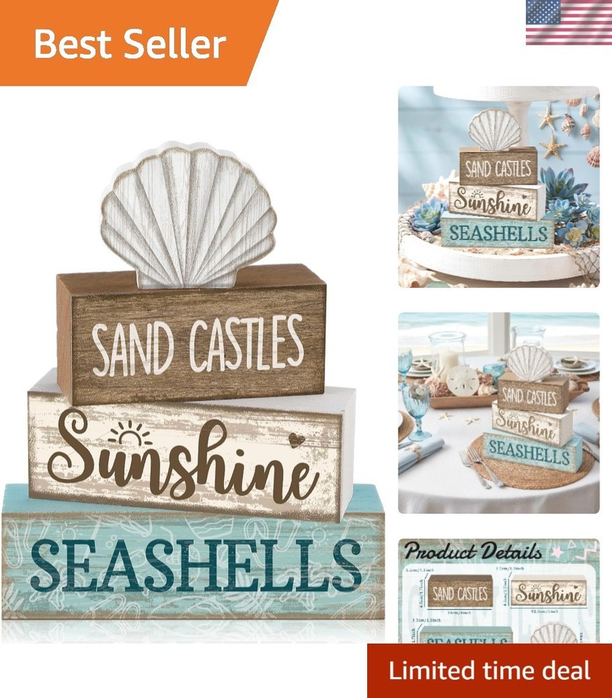 4-Piece Rustic Beach Summer Decor Set – Colorful Wooden Tabletop Centerpieces