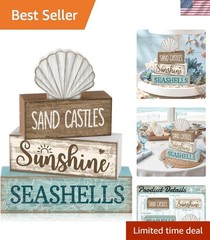 4-Piece Rustic Beach Summer Decor Set – Colorful Wooden Tabletop Centerpieces