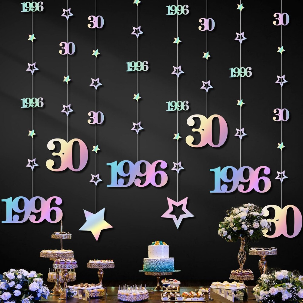Iridescent 30th Decorations for Him Her, Pre-Strung Glitter Twinkle Number Vi…