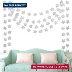 6 Pcs Glitter Silver Star Paper Garland Christmas Birthday Party Decorations Spa