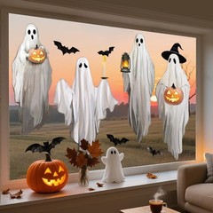JarThenaAMCS Extra Large Halloween Ghost Window 13.8 x 35.4 inch, Multicolor