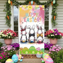 Easter Door Cover,Easter Door Decorations Bunny Egg Rabbit Hanging Banner Dec…