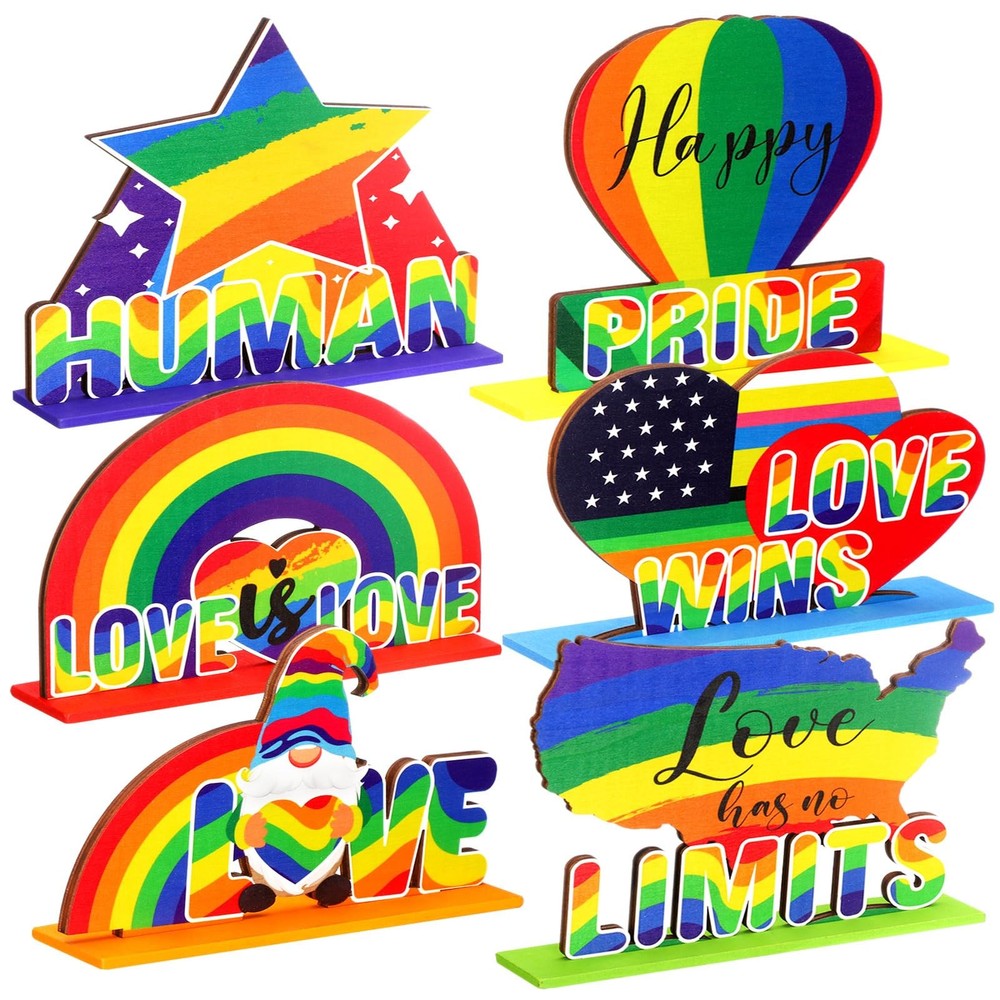 6 Pcs Pride Month Rainbow Table Wooden Decorations Lgbt Centerpieces Gay Prid…