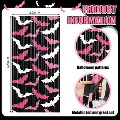 2 Pack Pink Bat Halloween Metallic Foil Fringe Curtain Backdrop 3.3×6.6 Ft