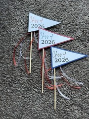 Graduation Centerpiece Pennant Flags (21) Red, Blue, Black, & White