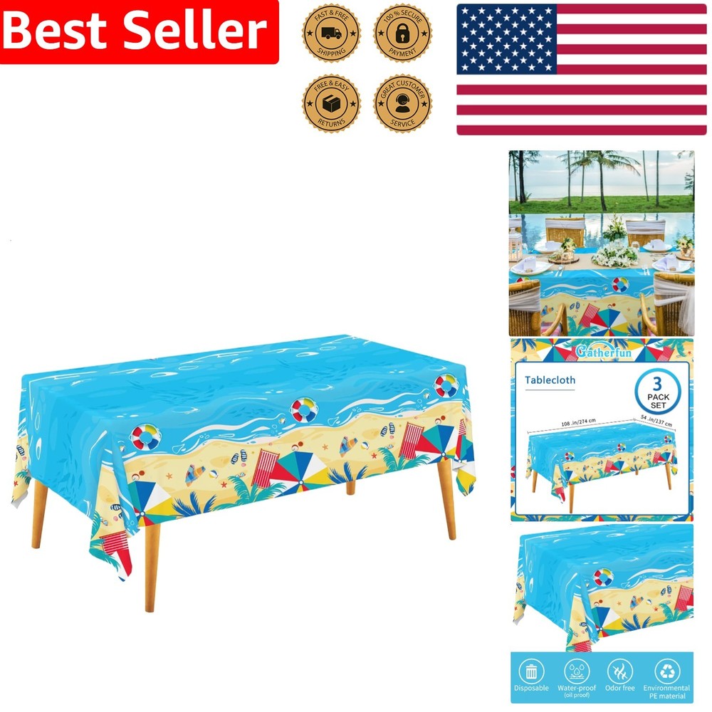 Plastic Tablecloth 3-Pack Waterproof Hawaiian Summer Birthday Pool Party Decor
