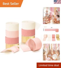 Wedding Party Decorations, 8 Rolls Pink Gold Crepe Paper Streamers for Weddin…
