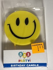 2X-2Smiley Face Balloons With Garland Tails, & 1 Candle Party Set NEW