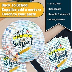 75-Piece Back to School Tableware Set – Homework Prints & Disposable Dinnerware