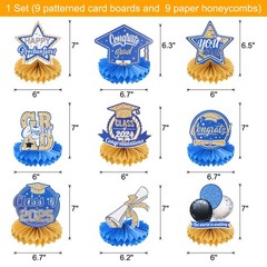 9PCS Graduation Party Decorations Class of 2025 Honeycombs Table Blue & Gold