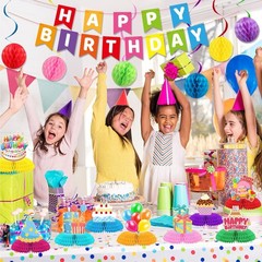 Birthday Decorations Kit, Rainbow Party Banner, Happy Multicolor