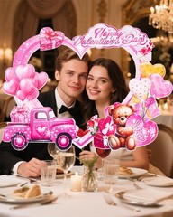 Valentine Day Handheld Selfie Photo Booth Frame Prop Holiday Party Decor Set