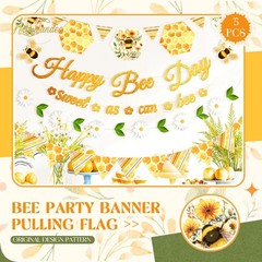 Happy Birthday Banner Bumblebee Party Decorations NO DIY Pre-Strung Happy Bee…