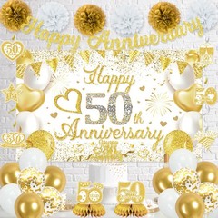 50th Anniversary Decorations – Cheers to 50 Years Party Supplies, Gold Glitter B