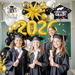 Graduation Balloon Arch Kit 2026, 120Pcs Black and Gold Grad Balloon Arch, Bl…