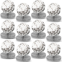 12PCS Prom Silver Disco Theme Party Honeycomb Centerpieces 70S Birthday Decorati
