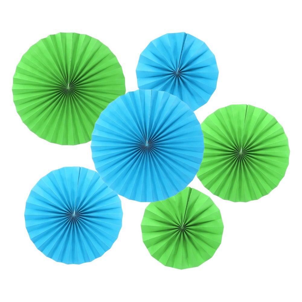 6Pcs 8″/12″/16″ Paper Fans Hanging Decoration Round Fans with Pearl Green/Blue