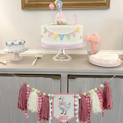 Silly Goose ONE High Chair Banner Pink Gingham Yarn Tassel Garland for One Silly